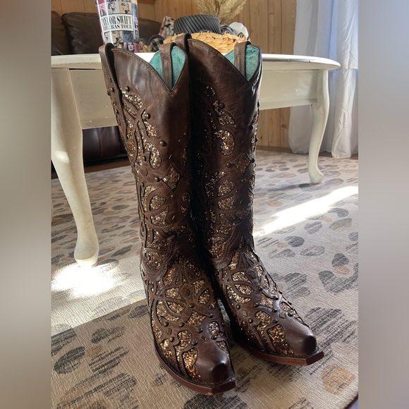 Corral Tall Brown Onix Glitter Inlay Boots - Picture 7 of 7